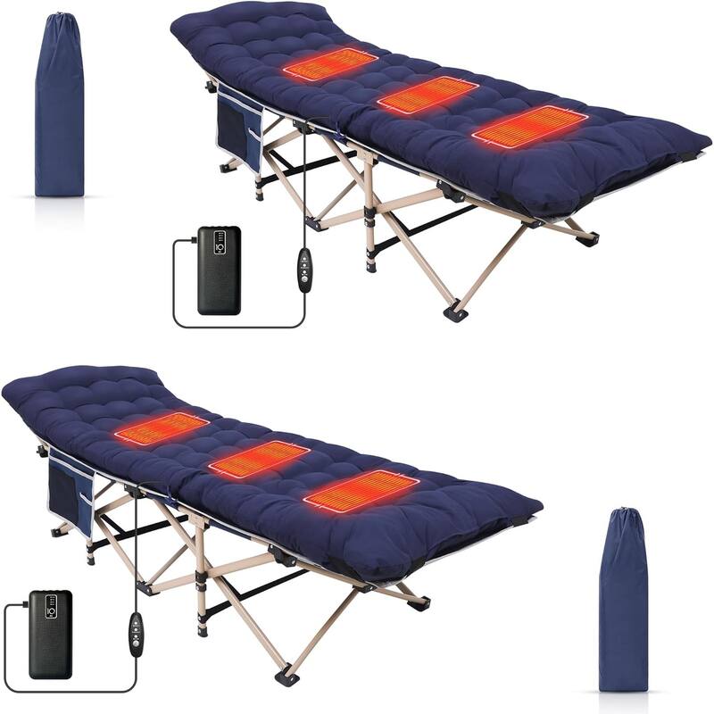 Camping Cot, Heated Camping Cot Folding Cot for Adults with Heated Mattress, Folding Bed, Carry Bag - 74 x 26.5