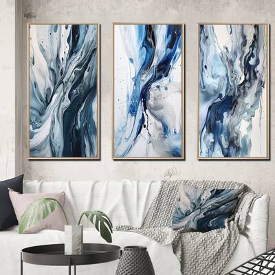 Designart "Blue And Grey Ethereal Elixir III" Abstract Framed Wall Art Set Of 3 Frame Canvas Set For Living Room Decor