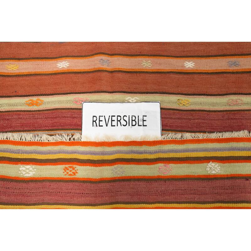 Hand Woven Oriental 100% Wool Carpet Southwestern Tribal Oranges & Rust Kilim Area Rug - 7' 11'' X 4' 6''