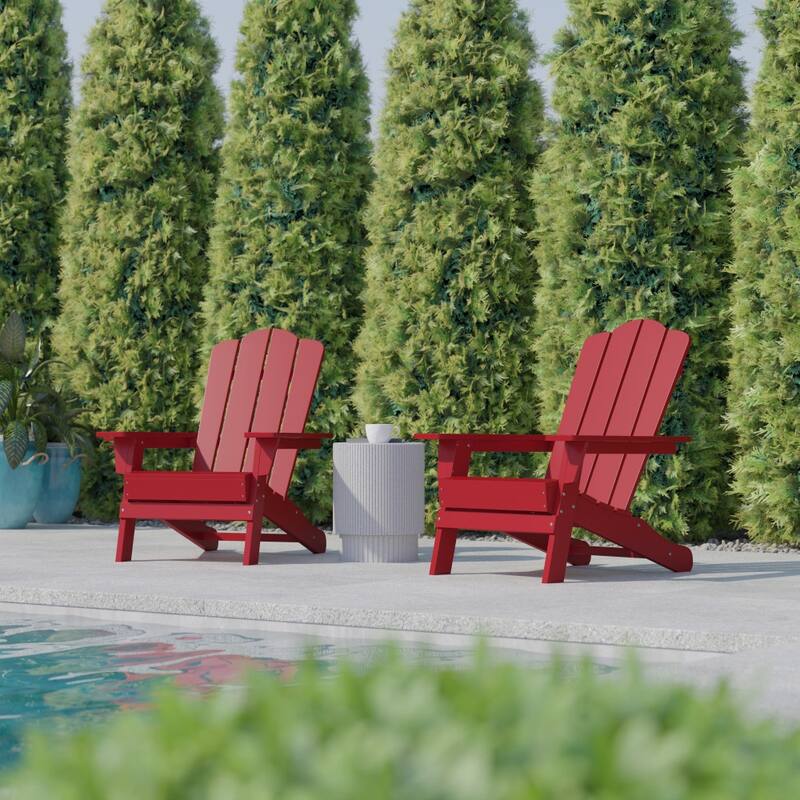 Set of 2 Commercial All-Weather Adirondack Chairs with Cupholders