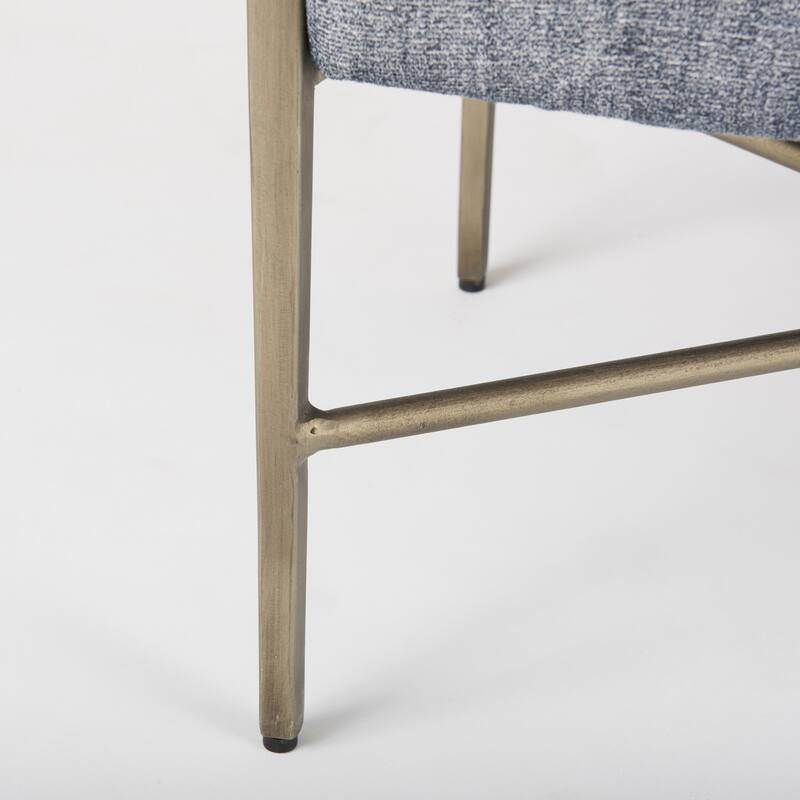 Charlotte Gray Herringbone Fabric Seat w/ Antique Nickel Metal Frame Bench