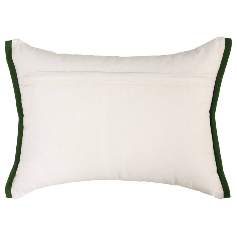 14" X 20" Green And Ivory Cotton Christmas Gnomes Throw Pillow With Embroidery