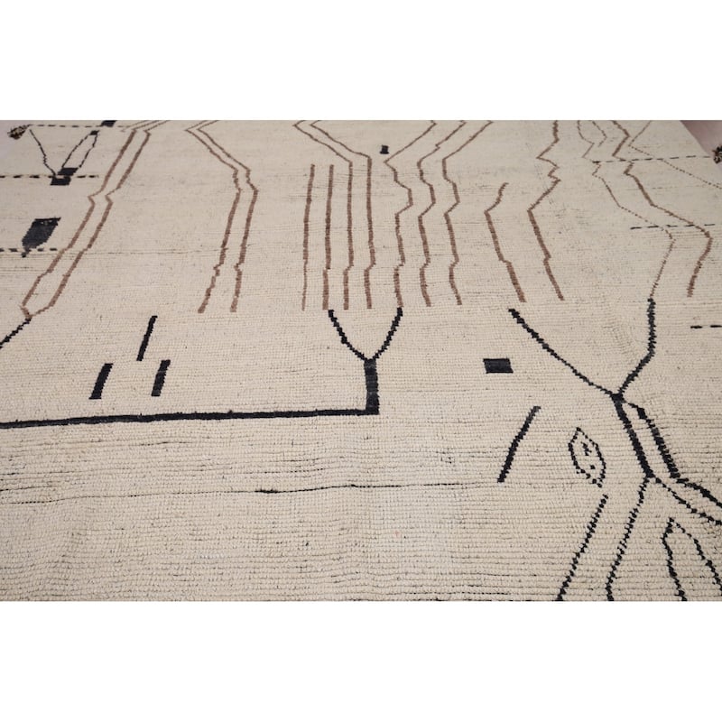 Earth Tone Moroccan Area Rug Handmade Stripe Wool Carpet - 8'8" x 12'11"