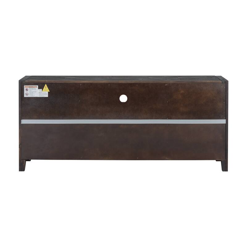 64" Distressed Wood TV Stand, 6 Drawer Storage & 3 Shelves, Cable Management - Farmhouse Style
