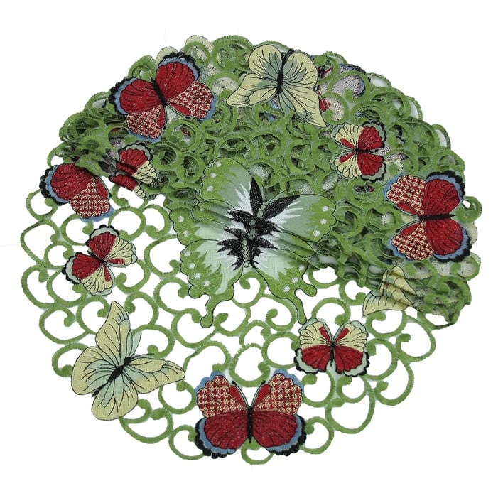 Butterflies Embroidered Round Doily