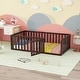 preview thumbnail 1 of 16, Twin Size Floor Bed Frame for Kids, Wood Montessori Floor Beds with Fence Rail for Boys Girls Walnut