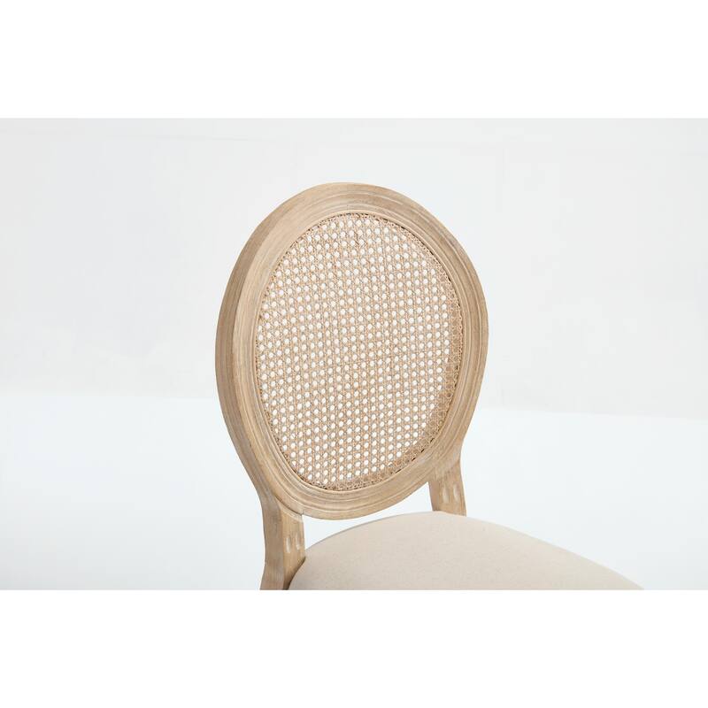 Set of 2 French Country Dining Chairs, Upholstered with Natural Rattan Round Back