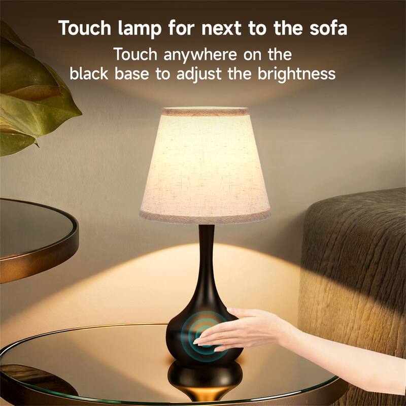 Set of 2 Dimmable Bedside Lamps - Black Mini LED Desk Lights(LED Bulbs Included)
