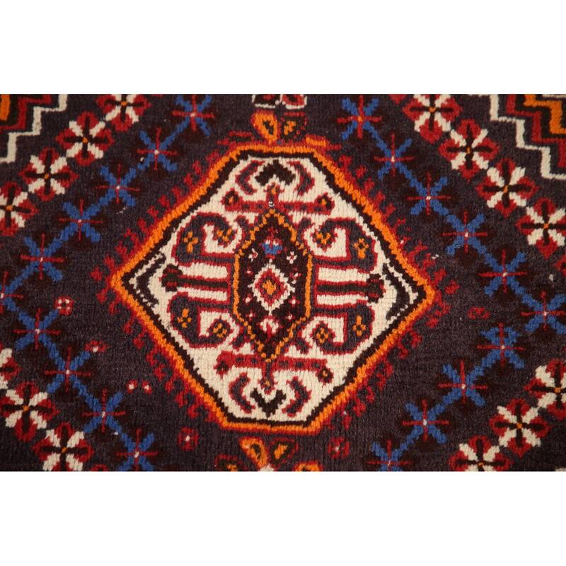 Geometric Red Shiraz Persian Vintage Area Rug Handmade Wool Carpet - 5'6" x 9'1"