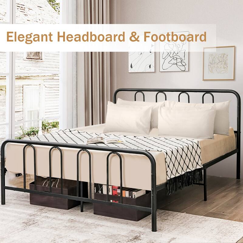 Gymax Stylish Full Size Metal Bed Frame Platform Bed Base w/ Headboard