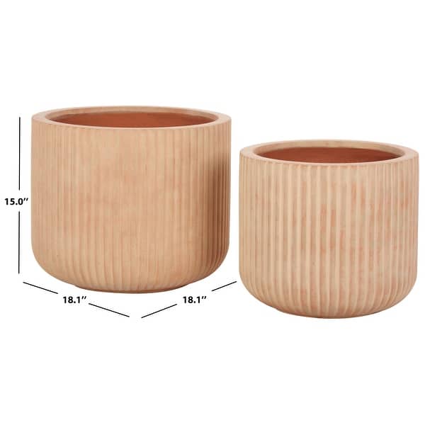 dimension image slide 2 of 4, SAFAVIEH Outdoor Lucca Cement Ficonstone Planter Pot (Set of 2) - 18"W x 18"D x 15"H