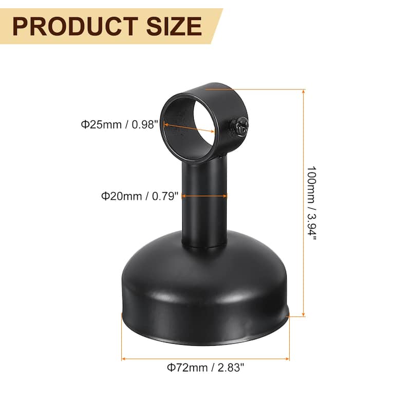 2 Set Ceiling Mount Curtain Rod Bracket, Stainless Steel Rod Holders - Black - Fit 0.98" - 3.94"L