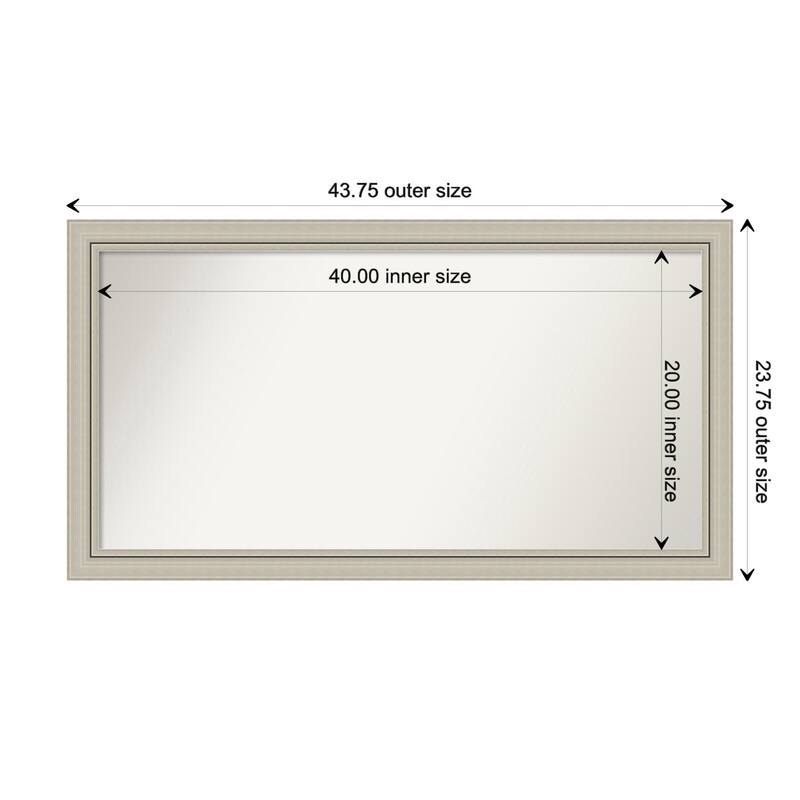 Romano Silver Narrow Framed Non-Beveled Custom Wall Mirror, Bathroom Vanity Mirror - Outer Size: 43.75 x 23.75