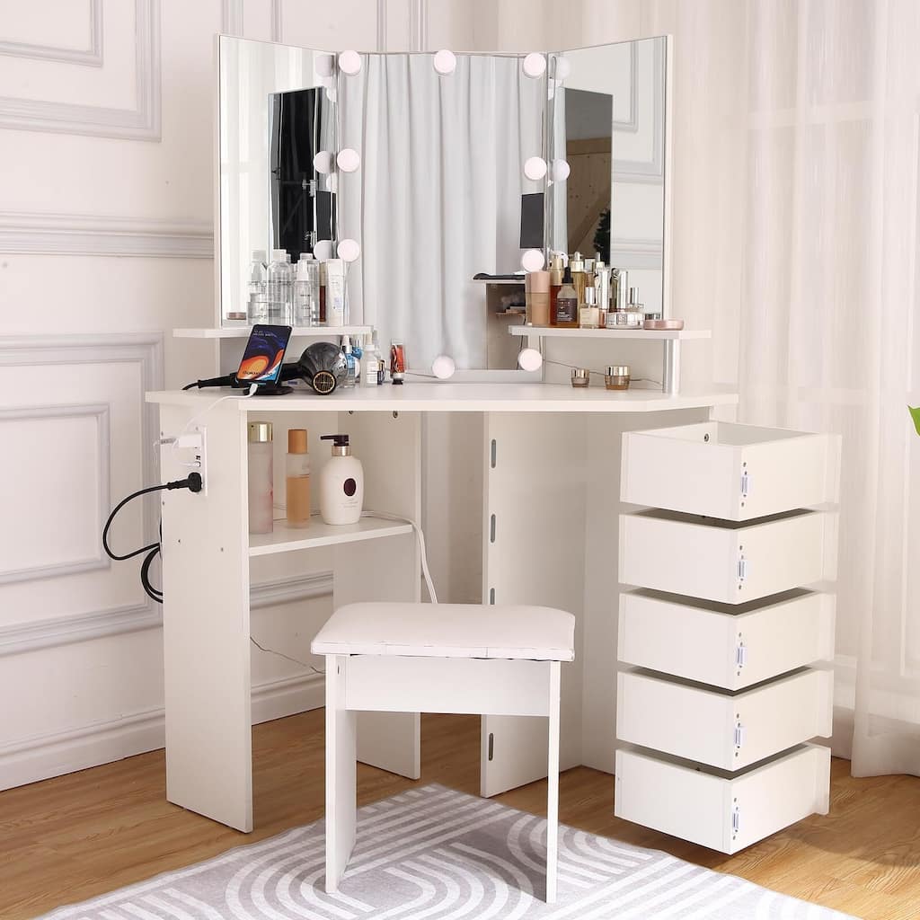 Makeup Vanity Desk with Lights & Power Outlet