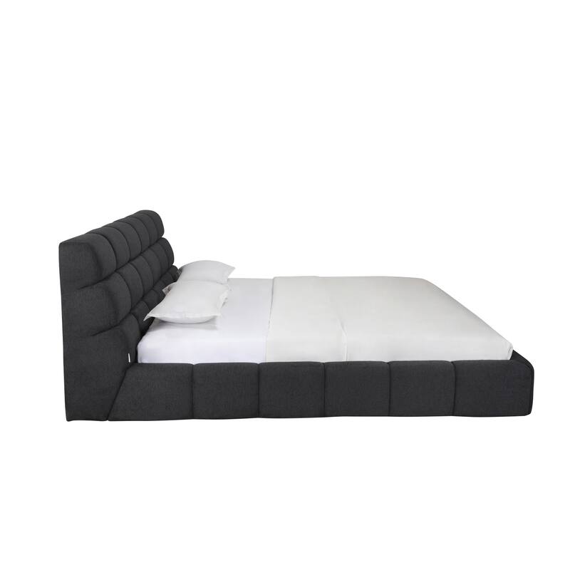 King Size Upholstered Bed - Dark Grey Padded Headboard & Base - Modern Bedroom Furniture