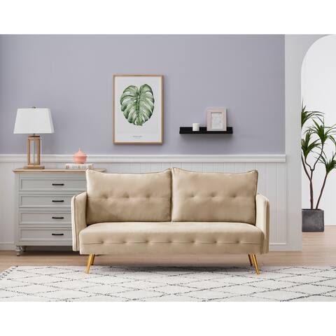 Velvet living room sofa. Rose gold sofa, metal feet and