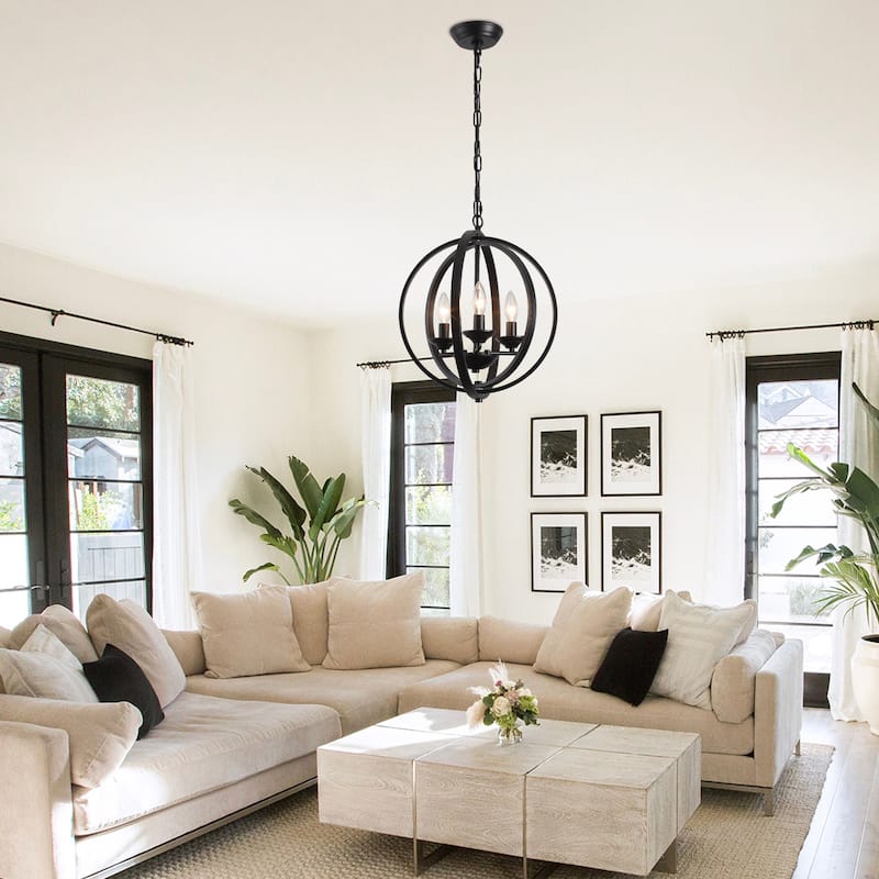 3 - Light Industrial Metal Orb Hanging Chandelier with Adjustable Chain