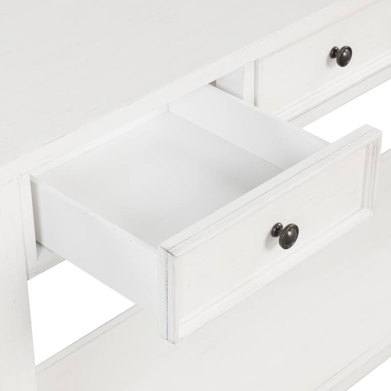 63" Pine Console Table with 4 Drawers & Open Bottom Shelf, Classic Retro Long Entryway Table Sofa Table for Living Room Entryway