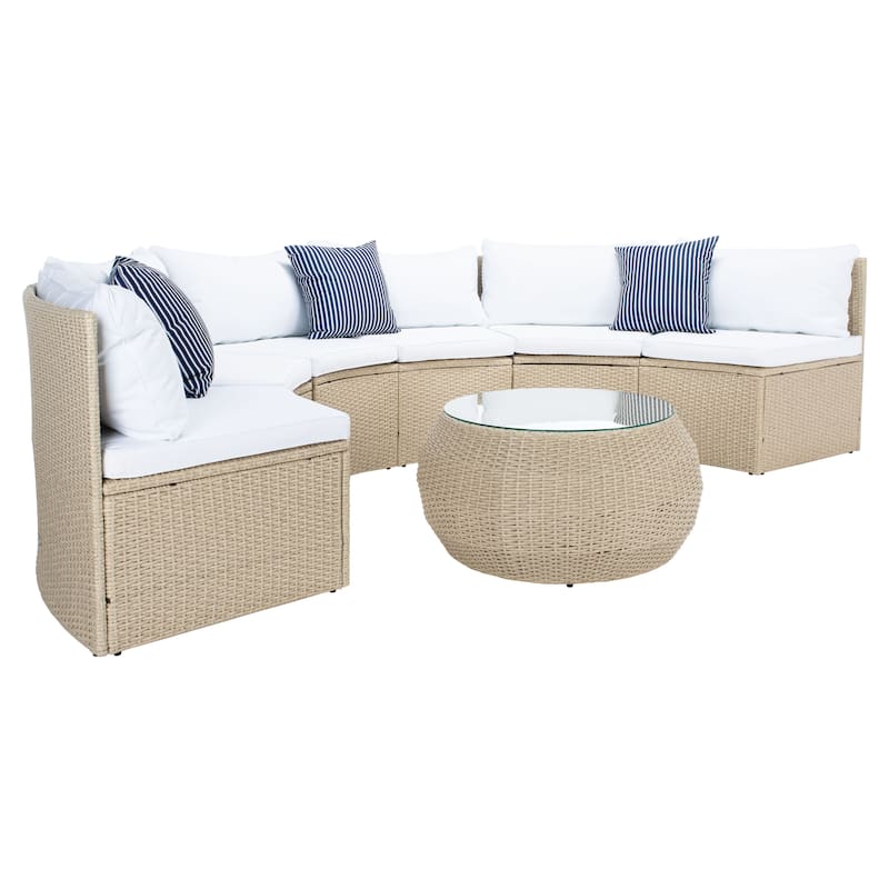 SAFAVIEH Outdoor Patio Furniture Jesvita Demilune Half-Moon Wicker Patio Set