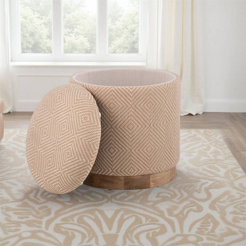 Handwoven Storage Ottoman with Rounded Wooden Base