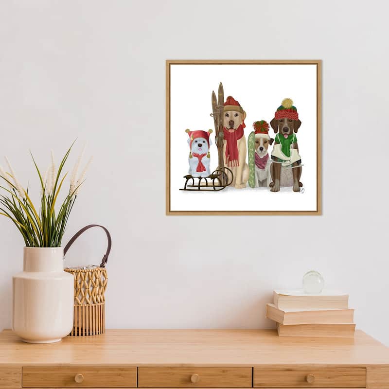 Christmas Dogs - Winter Sports Fans by Fab Funky Framed Canvas Art