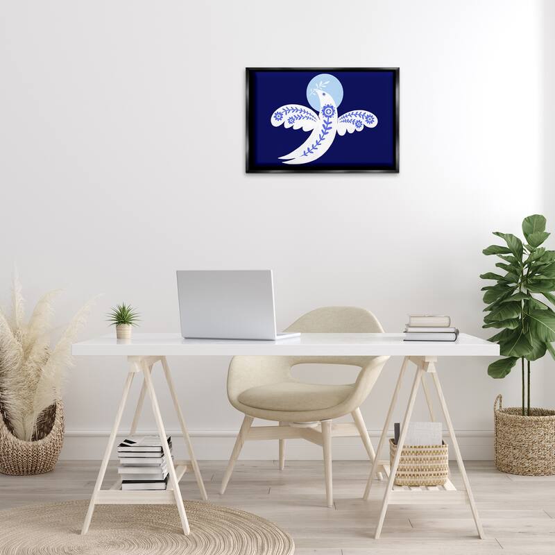 Stupell Peace Dove with Folk Florals Framed Floater Canvas Wall Art Design By Hannah Moren