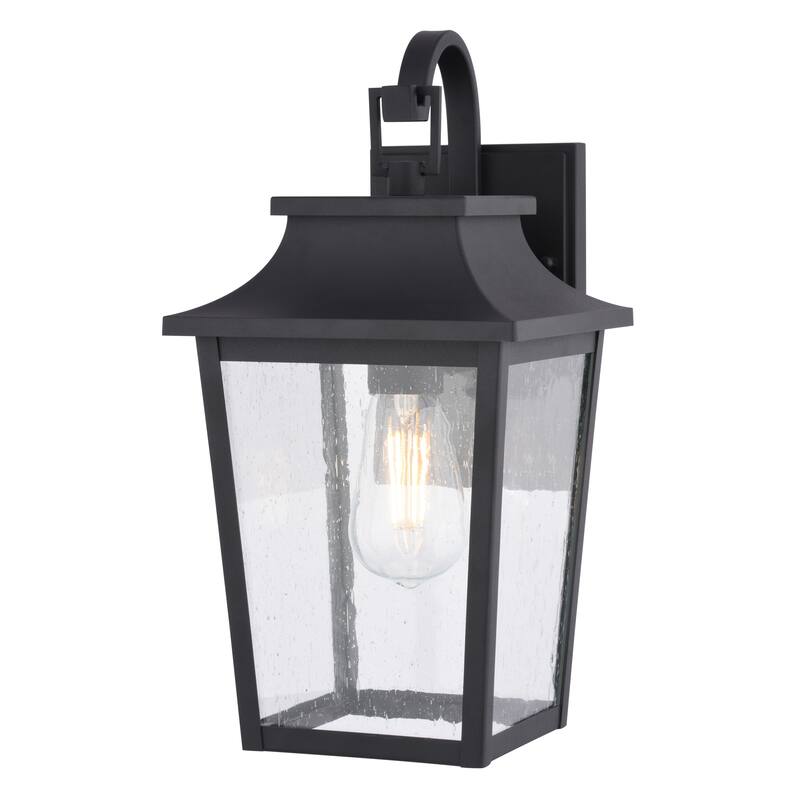 VAXCEL Irving Park Black Outdoor Wall Sconce Light Fixture made of Durable Steel, Clear Seeded Glass Shade