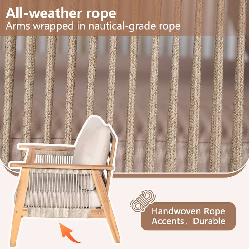 2-Piece Outdoor Acacia Wood Loveseat Sofa Chair Set with Coffee Table