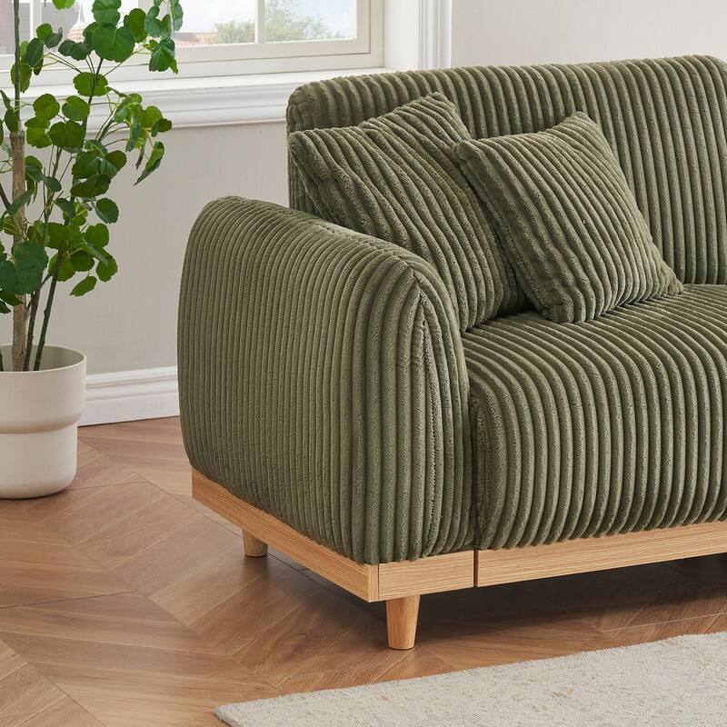 85" Modern Corduroy Loaf Sofa with Four Throw Pillows