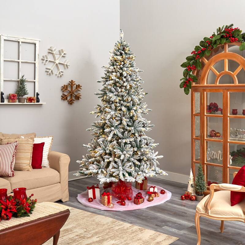 8Ft Artificial Christmas Tree with Warm Lights & Pine Cones - Holiday Decor - Green - 96