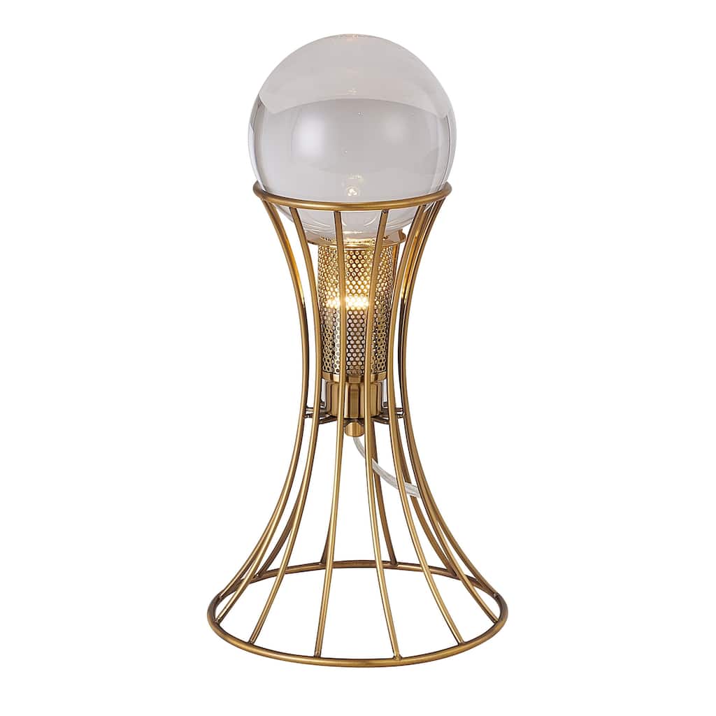 1 Light Antique Brass Metal Table Lamp With Crystal Ball