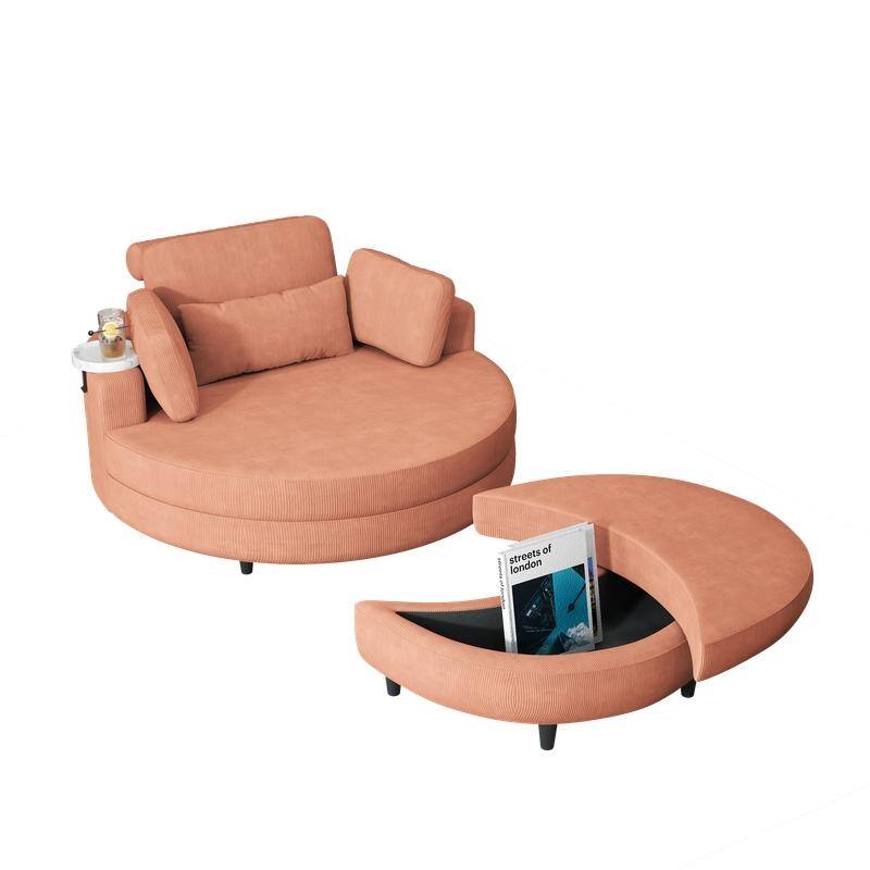 51“ beige corduroy sofa Circular lounge chair