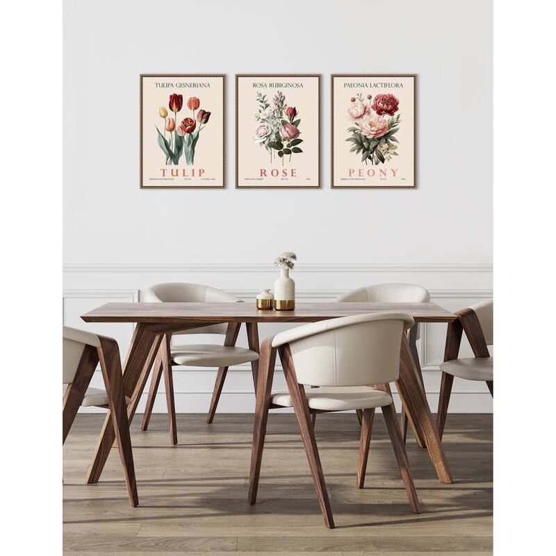 Amanti Art Vintage Rose Peony and Tulip 3 Piece by Christopher Giampietro Framed Canvas Wall Art