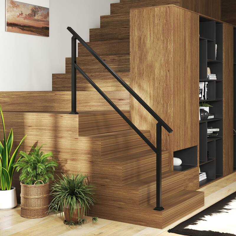 Gymax Metal Handrail 0-5 Steps w/Flexible Angle Adjustment