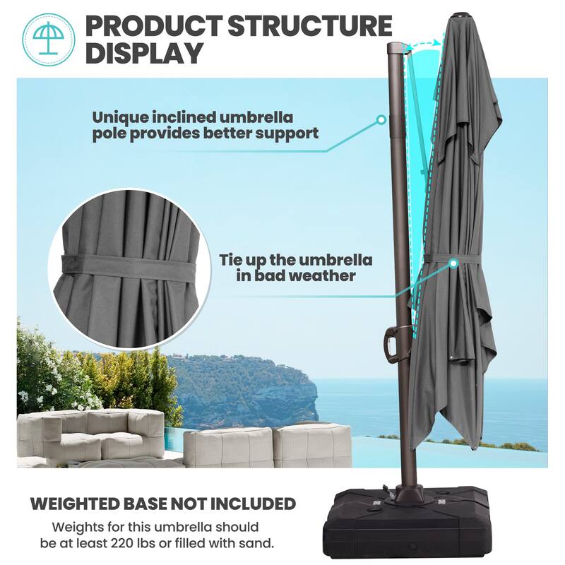 Outdoor 9 x 11.5 FT Dual Top Patio Cantilever Umbrella with Base