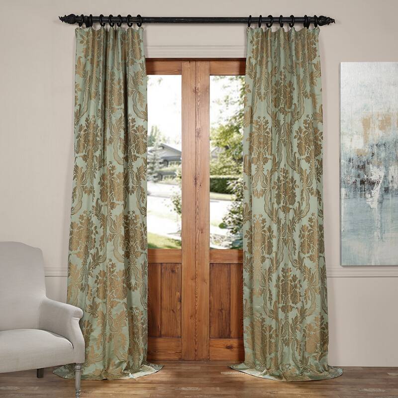 Exclusive Fabrics Magdelena Faux Silk Jacquard Curtain (1 Panel) - 50 x 108 - Magdelena Jade/Gold