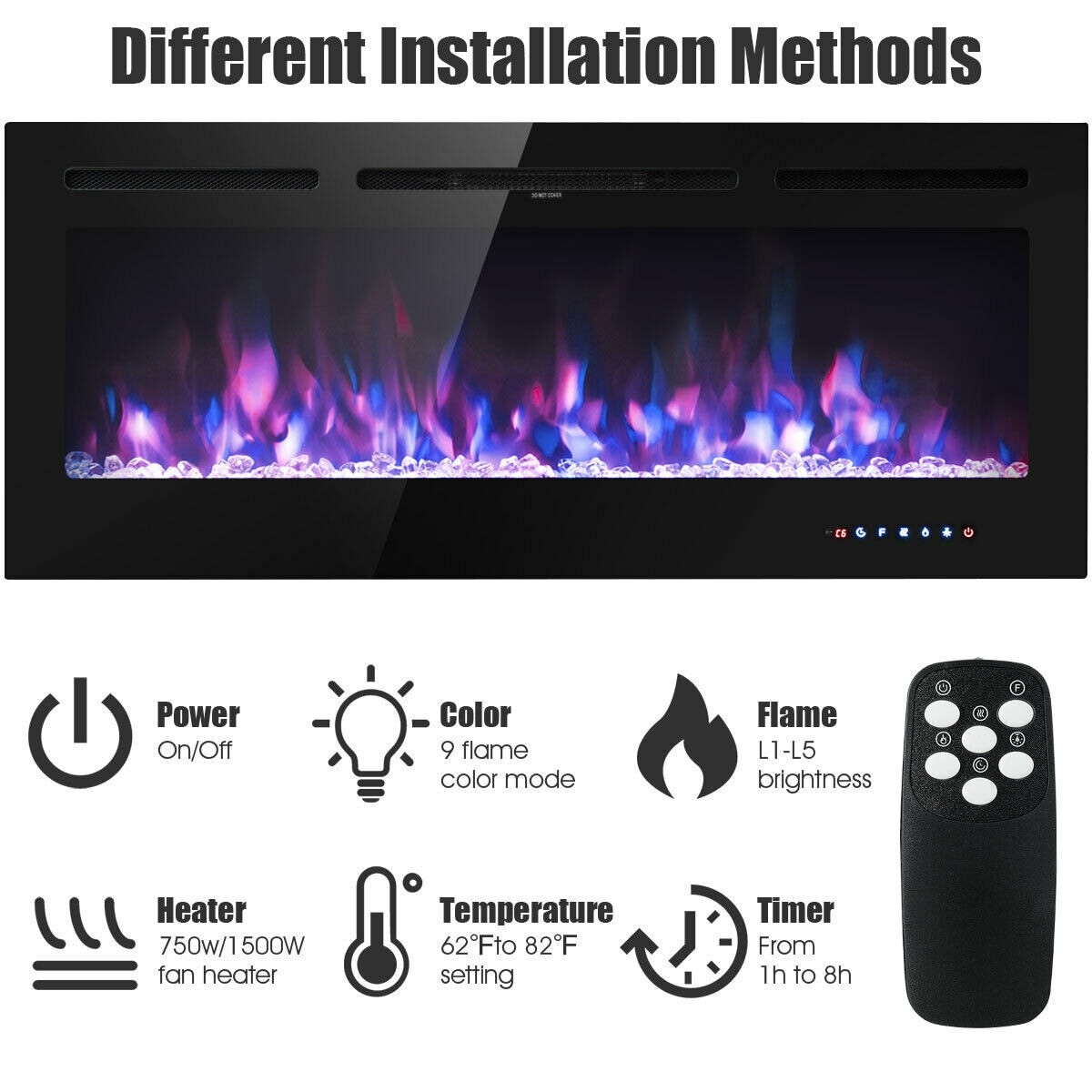 Gymax 50'' Electric Fireplace Recessed and Wall Mounted 750W/1500W W/ - On  Sale - Bed Bath u0026 Beyond - 29756432