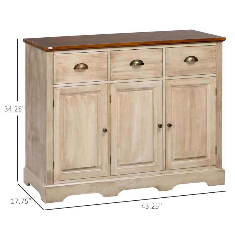 Industrial Buffet Cabinet, Kitchen Sideboard Storage with 3 Drawers, 3 Door Cabinets and Adjustable Shelf for Living Room