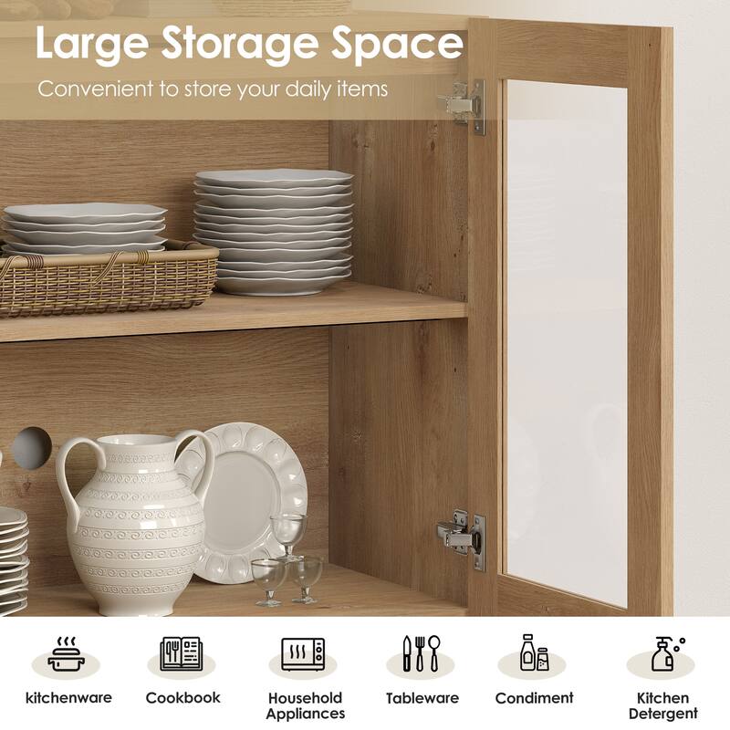 WAMPAT Modern Sideboard with Adjustable Shelves, 3 in 1 Storage Cabinet with Glass Doors, Coffee Bar Cabinet for Kitchen