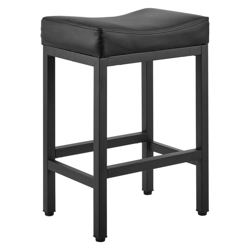 Set of 2 Black PU Leather Counter Height Bar Stools with Curved Seat and Metal Frame - 17.72” x 13.39” x 25.39”