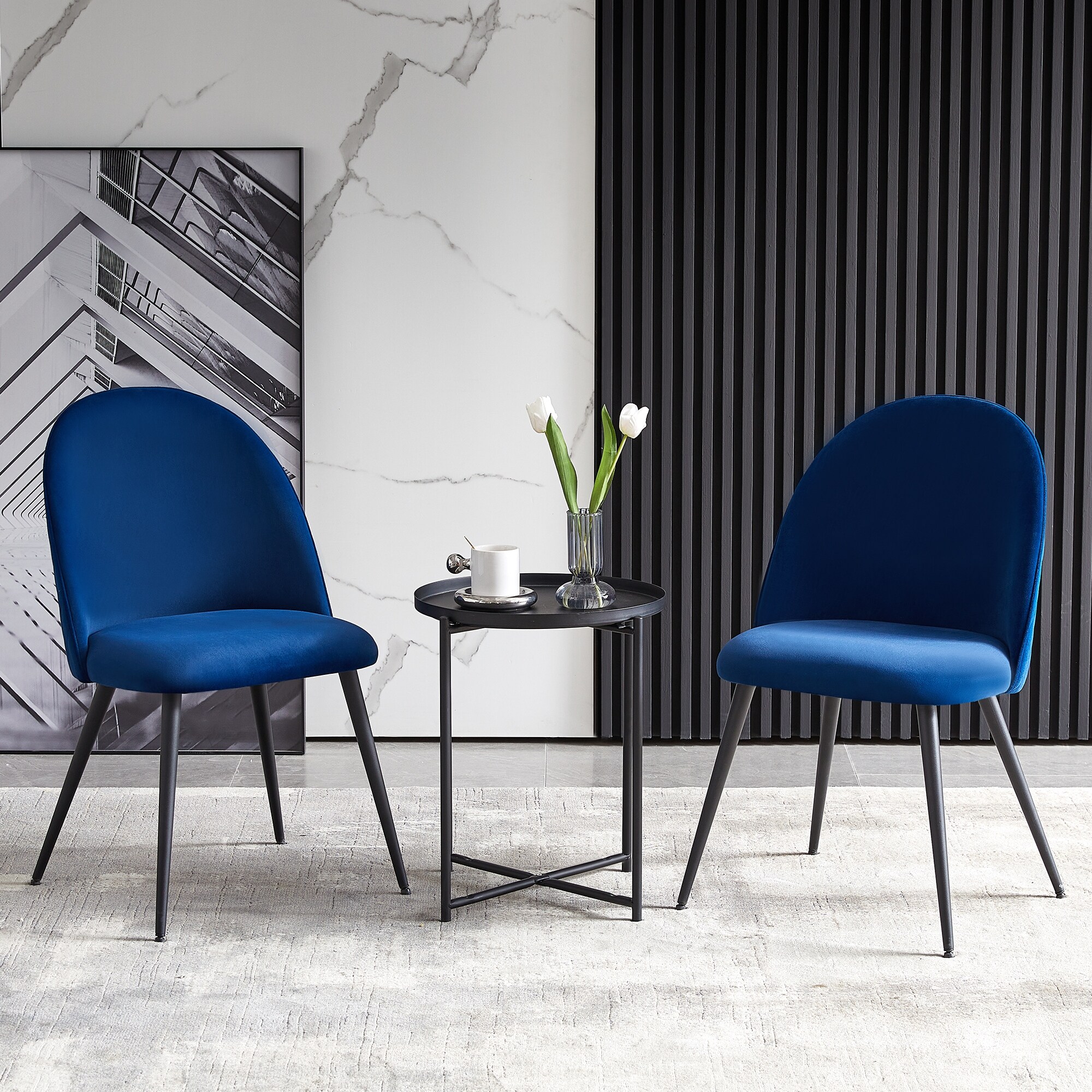 Modern Velvet Dining Chairs Set of 2 Metal Black legs Business