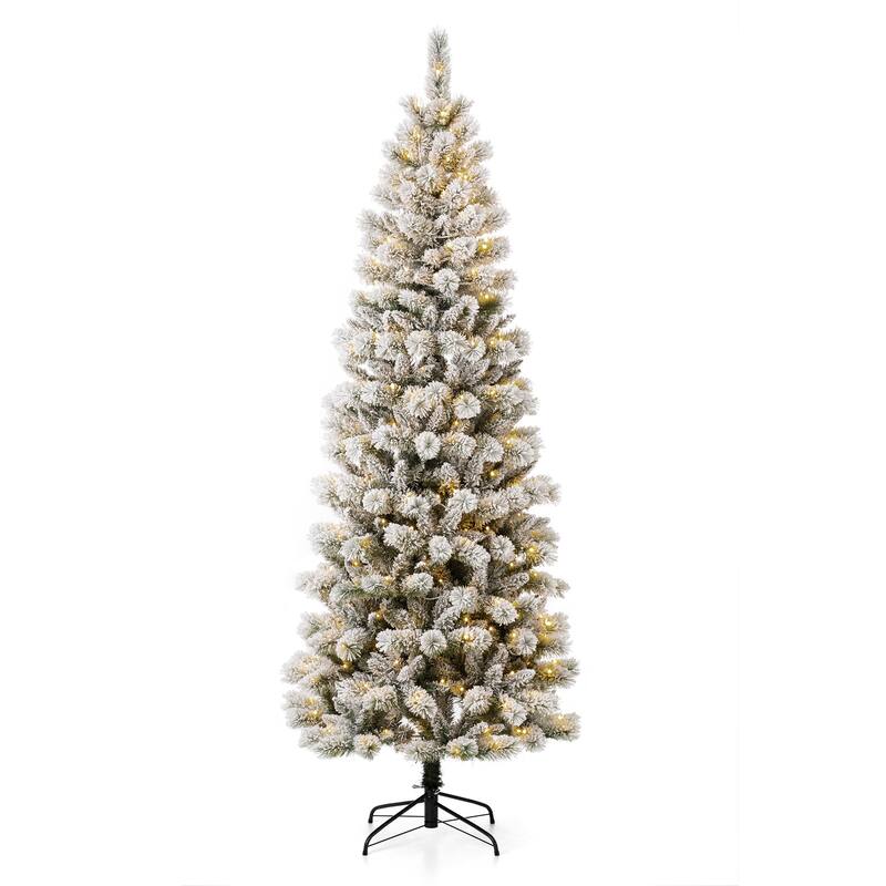 Glitzhome 7.5ft/9ft/11ft Pre-Lit Flocked Multi-color Artificial Christmas Tree with Remote Controller