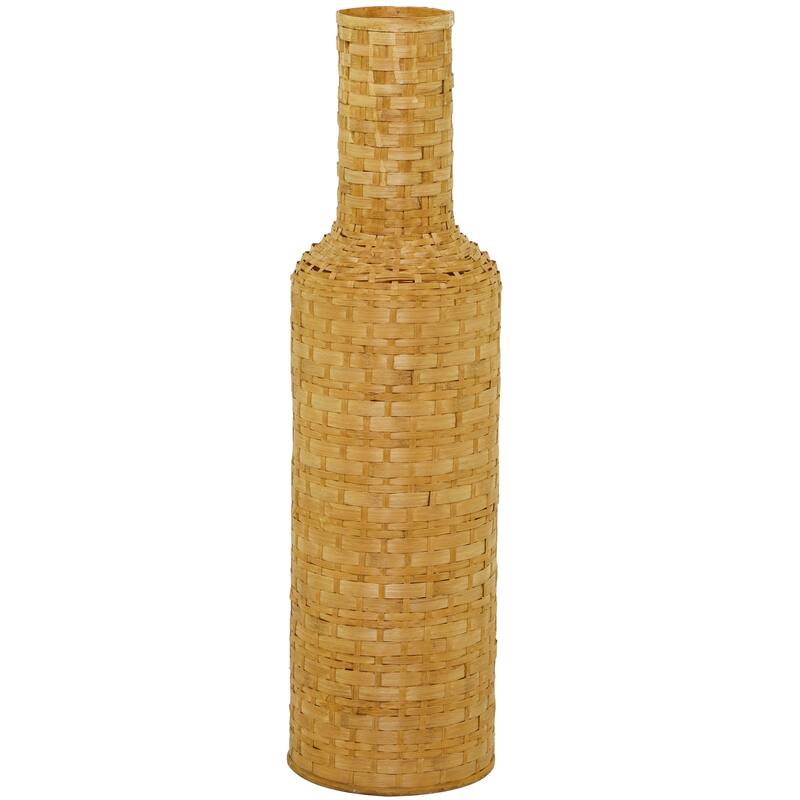 Intricately Woven Tall Bamboo Wood Floor Vase - White or Brown