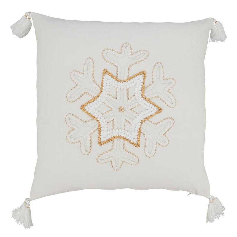 Frosty Flair Snowflake Throw Pillow with Tassels - 18"x18" - Cover Only