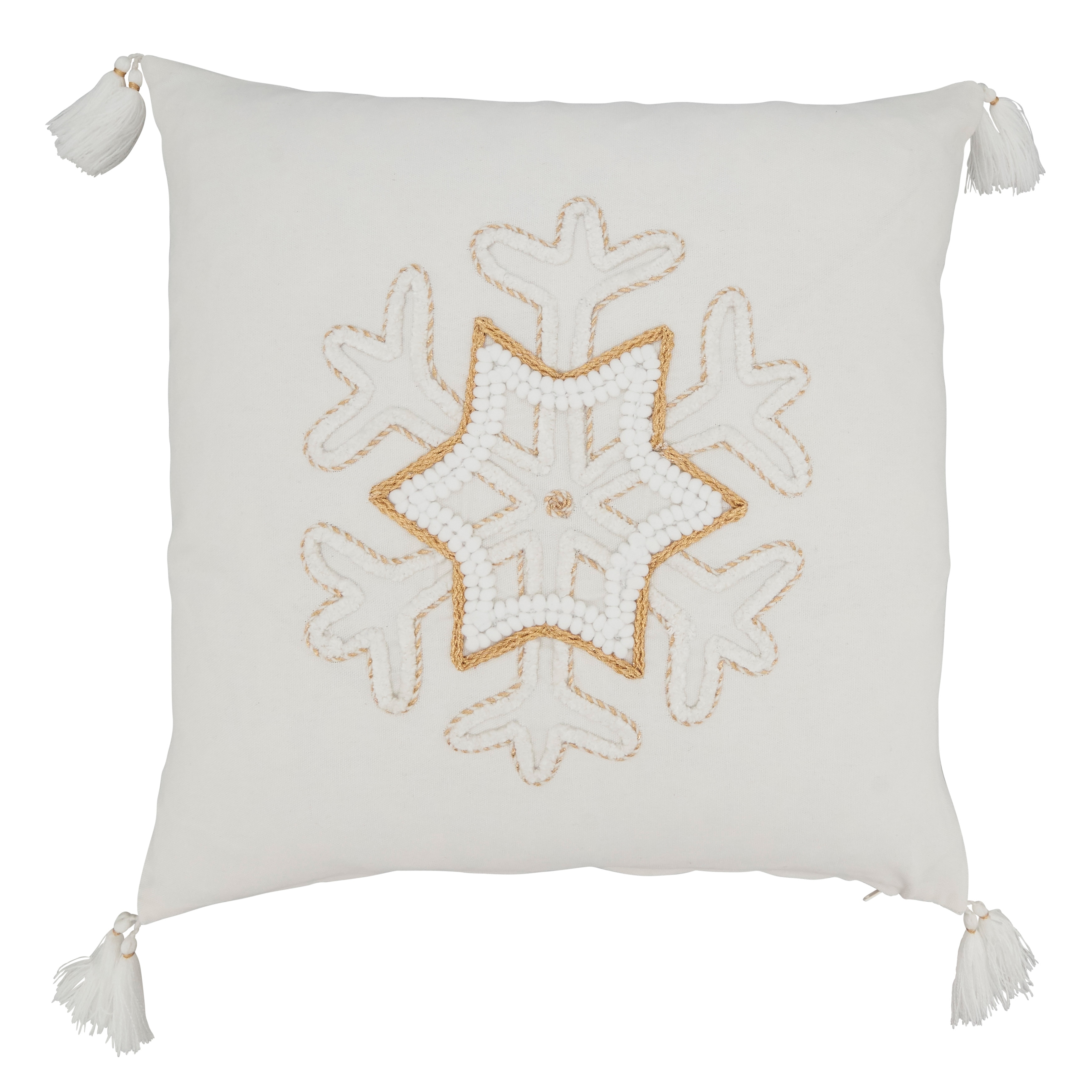 Saro Lifestyle Frosty Flair Snowflake Throw Pillow with Tassels