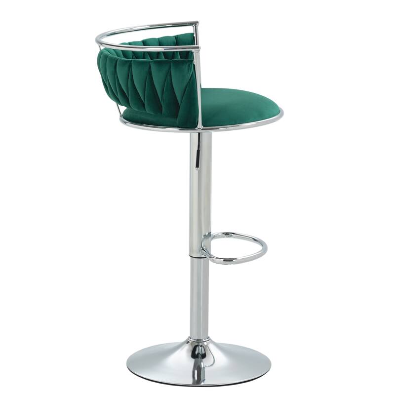 4 Set Velvet Adjustable Swivel Bar Stools With Backs