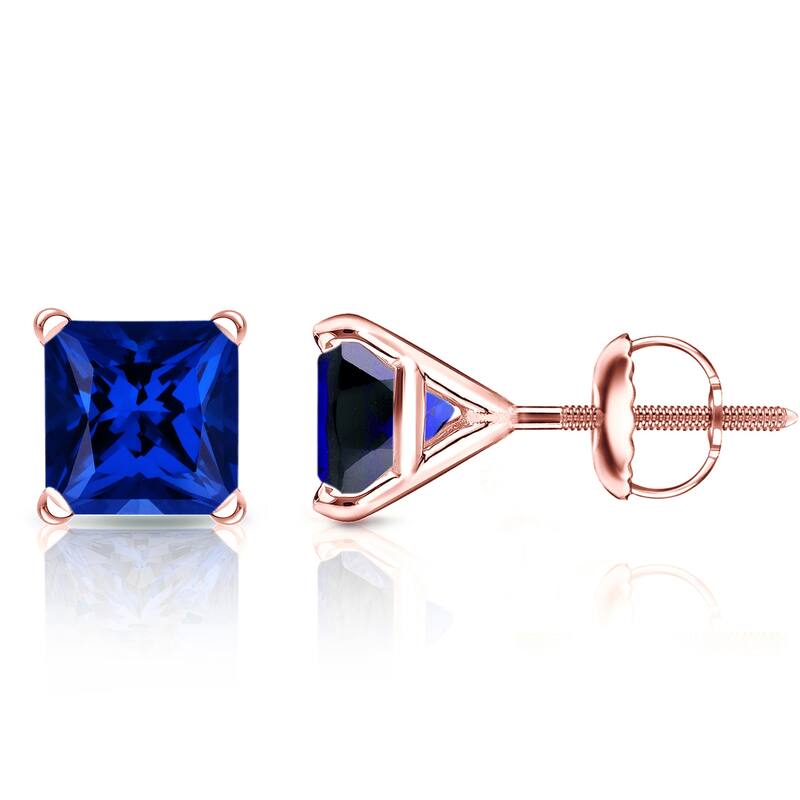 Auriya 14k Gold Lab Grown Gemstone Blue Sapphire Stud Earrings Princess 0.25 to 5.00 ct. tw. 4-Prong Martini Screw-Back - 0.63ct tgw. - Rose