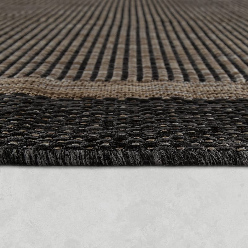 Anthracite Brown Outdoor Rug Rustic Style Bordered for Patio/Balcony