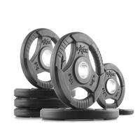 XMark premium rubber coated tri-grip Olympic weight plates - 45 lb. set includes (2) 10 lb. (4) 5 lb. And (2) 2.5 lb plates.