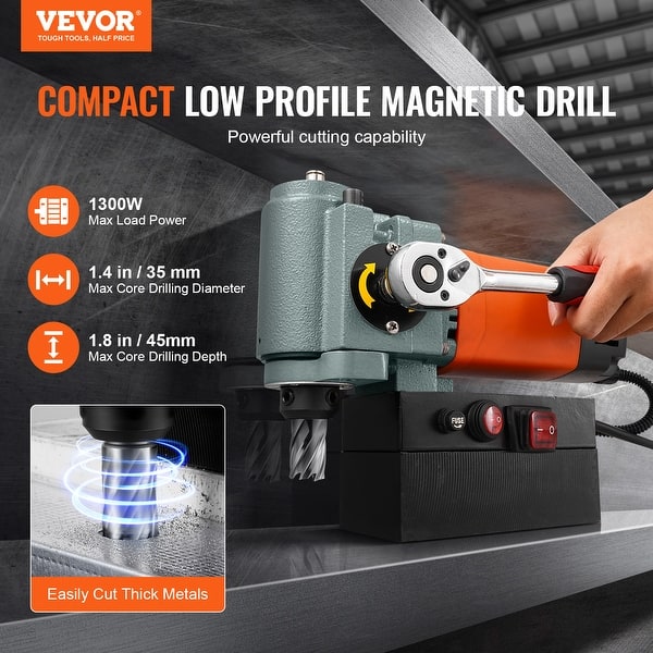 1300W Magnetic Drill Press – Compact Low-Profile Design With Cooling System & Overload Protection – Portable For Steel Fabrication, Shipbuilding & Construction